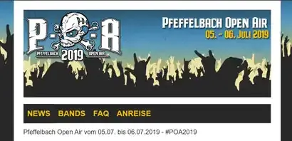 Eventwebsite des Pfeffelbach Open Air Festivals