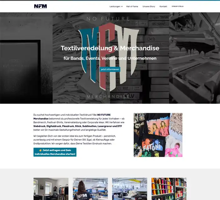 die neue Website: NO FUTURE Merchandise Textilveredelung