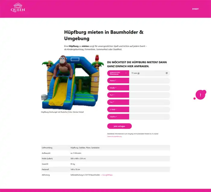 die neue Website: Vermietqueen - Hüpfburg für Kindergeburtstag mieten